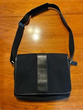 Coach Black Ballistic Nylon and Leather Messenger Laptop Bag G35-6411